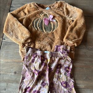 Tahari Brown and Purple Kids Matching Set, Fall, Pumpkin, Sequin and Pink Ribbon